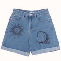 Free Shipping-SUN AND MOON DENIM SHORTS - Thumbnail 1