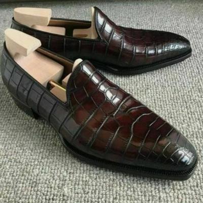 Handmade crocodile alligator skin chocolaty finishing loafer slips on dress shoes men moccasin shoe