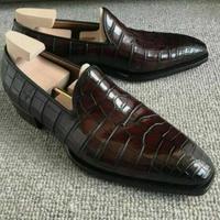 Handmade Crocodile Alligator Skin Chocolaty Finishing Loafer Slips On Dress Shoes Men Moccasin Shoe - Thumbnail 1