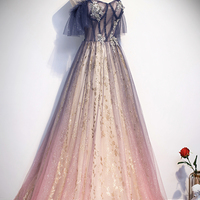 Cute tulle long A line prom dress evening dress - Thumbnail 3