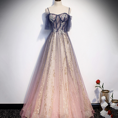 Cute tulle long a line prom dress evening dress - Thumbnail 3