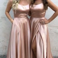 Gorgeous Straps Pink Long Prom Dress with Slit,978 - Thumbnail 1