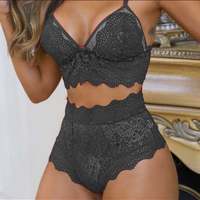 Deep V-Neck Sexy Lace Lingerie Set - Thumbnail 1