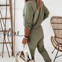 Women Pocket Long Sleeve Jumpsuit - Thumbnail 2