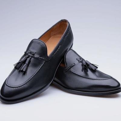 New handmade black leather tassels loafer wedding shoes