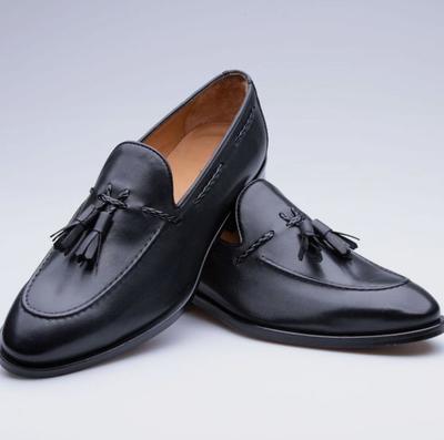 New Handmade Black Leather Tassels Loafer Wedding Shoes
