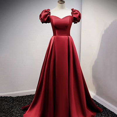 Burgundy satin long a line prom dress evening dress - Thumbnail 5