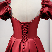 Burgundy satin long A line prom dress evening dress - Thumbnail 3