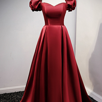 Burgundy satin long A line prom dress evening dress - Thumbnail 6