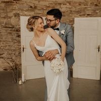 Simple V Neck White Soft Satin Wedding Dresses - Thumbnail 1