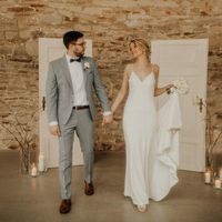 Simple V Neck White Soft Satin Wedding Dresses - Thumbnail 4