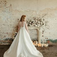 Simple A-Line Square Neck White Satin Wedding Dresses - Thumbnail 1