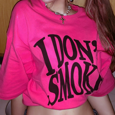 "i don't smoke" tee in rose pink - Thumbnail 4