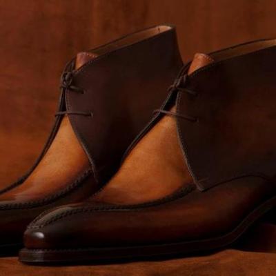New handmade two tone leather chukka lace up boot