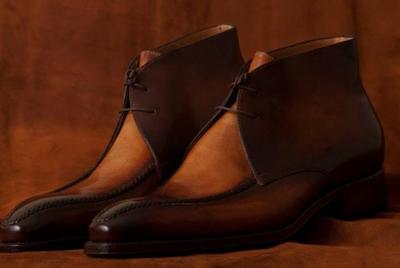 New Handmade Two Tone Leather Chukka Lace Up Boot