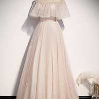 Pink tulle long A line prom dress pink evening dress - Thumbnail 2