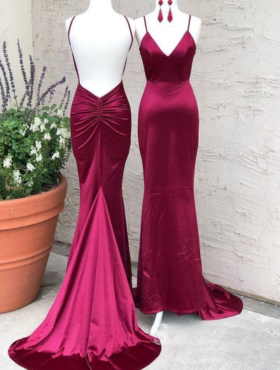 Spaghetti Straps Backless Prom Dresses