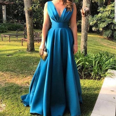 V neck prom dresses evening gown - Thumbnail 4