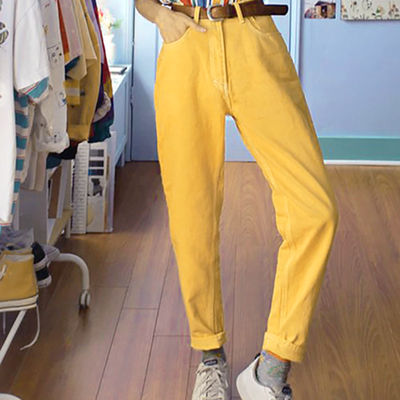 Retro style loose pants in lemon 