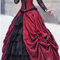 Gothic Ball Gown Victorian Wedding Dresses Black and Burgundy Lace Bridal Gowns,981 - Thumbnail 2