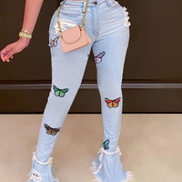 Fashion Women'S Hole Print Jeans - Thumbnail 1