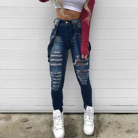 Design High Waist Ripped Denim Trousers - Thumbnail 1