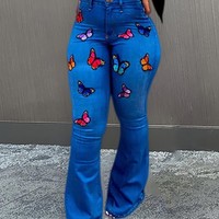 Women'S Sexy Slim Embroidered Butterfly Jeans - Thumbnail 1