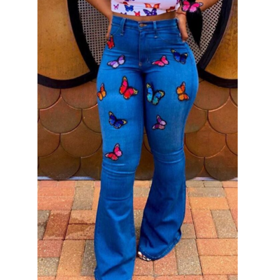 Women's sexy slim embroidered butterfly jeans - Thumbnail 5