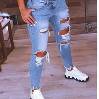 Sexy Ripped Stretch Jeans - Thumbnail 2