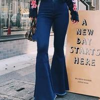 Women'S Solid Color Sexy High-Waisted Denim Trousers - Thumbnail 2