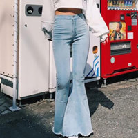 Women'S Solid Color Sexy High-Waisted Denim Trousers - Thumbnail 1