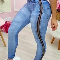 Zipper Women's Blue Skinny Jeans - Thumbnail 1