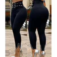 Solid Color High Waist Skinny Double Breasted Sexy Trousers - Thumbnail 1