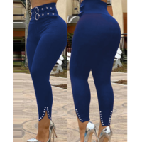 Solid Color High Waist Skinny Double Breasted Sexy Trousers - Thumbnail 2