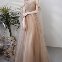 Cute tulle sequins long A line prom dress evening dress - Thumbnail 1
