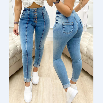 Women's blue high waist jeans - Thumbnail 4
