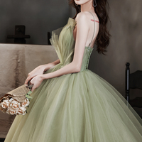 Green tulle long A line prom dress evening dress - Thumbnail 2