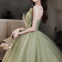 Green tulle long A line prom dress evening dress - Thumbnail 3