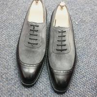 New Black gray awesome split design Oxford handmade lace up dress shoes - Thumbnail 1