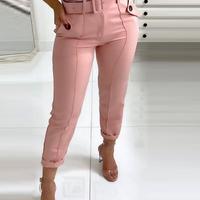Solid Color High Waist Slim Trousers - Thumbnail 3