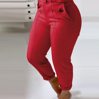 Solid Color High Waist Slim Trousers - Thumbnail 1