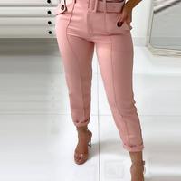 Solid Color High Waist Slim Trousers - Thumbnail 4