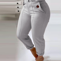 Solid Color High Waist Slim Trousers - Thumbnail 2