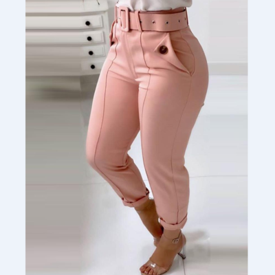 Solid color high waist slim trousers - Thumbnail 5