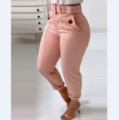 Solid Color High Waist Slim Trousers