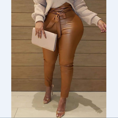 Casual solid color leather pants