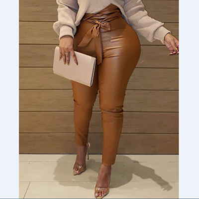 Casual Solid Color Leather Pants