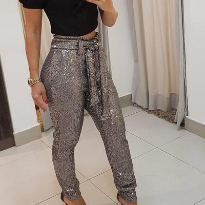 Casual women's fashion v-neck sequined pants