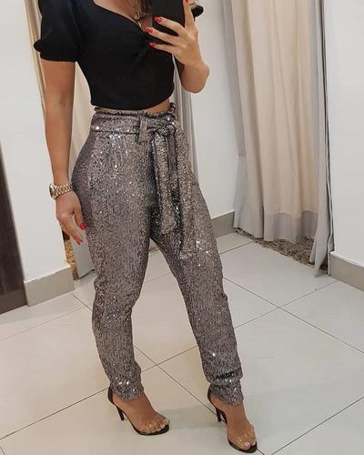Casual Women's Fashion V-neck Sequined Pants