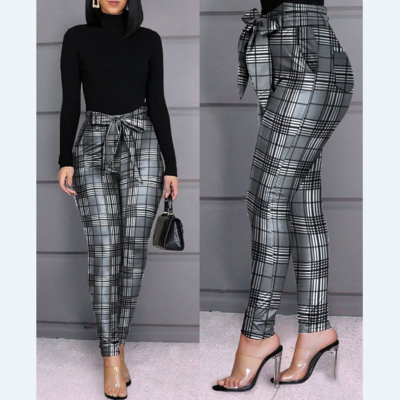 Women's black and white check tight trousers
